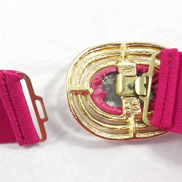 Fuchsia Pink Stretch Belt with Gold and Pink Buckle - Picture 6 of 10